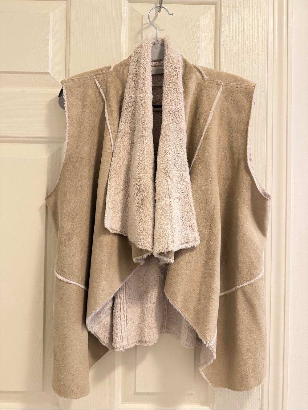 bishop + young Beige Taupe Faux-Suede Shearling Drape Vest
